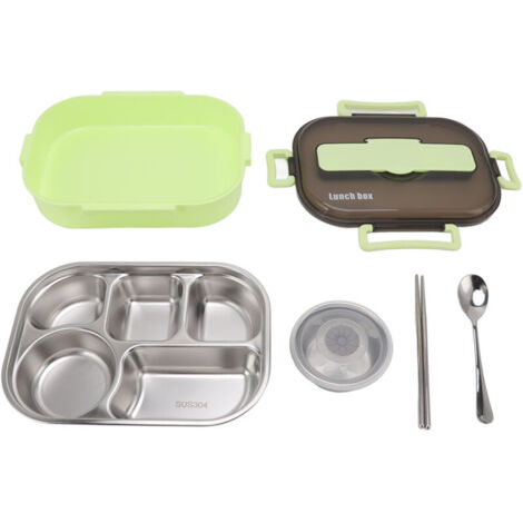 Isolierte Edelstahl-Lunchbox in Grün – mit Suppenschüssel, Essstäbchen & Löffel – für Erwachsene & Kinder geeignet