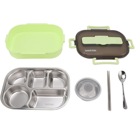 Isolierte Edelstahl-Lunchbox mit Suppenschüssel, Essstäbchen und Löffel – für Erwachsene und Kinder – Grün