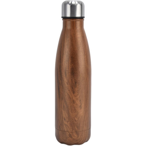 Isolierte Edelstahl-Trinkflasche im Cola-Design für Schule, Sport, Wandern und Reisen – Holzoptik