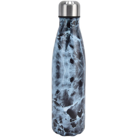 Isolierte Edelstahl-Trinkflasche in Cola-Form – auslaufsicher, rostfrei und geruchsneutral – Design in Blauem Marmor