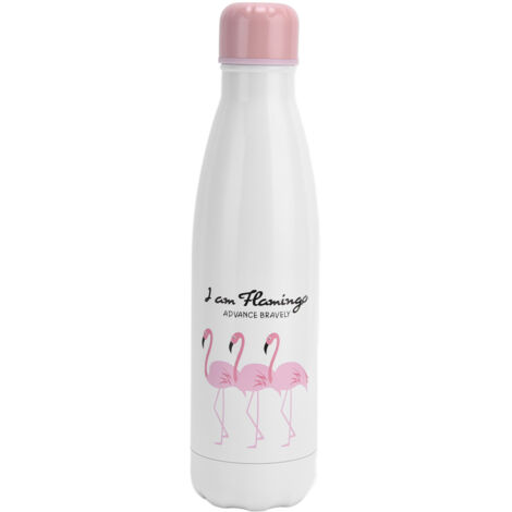 Isolierte Edelstahl-Trinkflasche in Dosenform, auslaufsicher, geruchsneutral, für Sport – Design: Weißer Flamingo