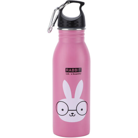 Isolierte Edelstahl-Trinkflasche mit rosa Hasenmotiv für Kinder - Modell K601