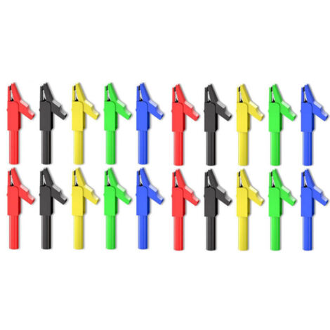 Isolierte Krokodilklemmen 4 mm, 20 Stück, 300 V, 15 A, fünf Farben für elektrische Prüfgeräte (Multimeter)