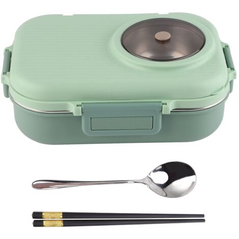 Isolierte Lunchbox (1100 ml), 3 Fächer, Edelstahl 304, mit Besteck und Suppenschüssel, blau und gelb