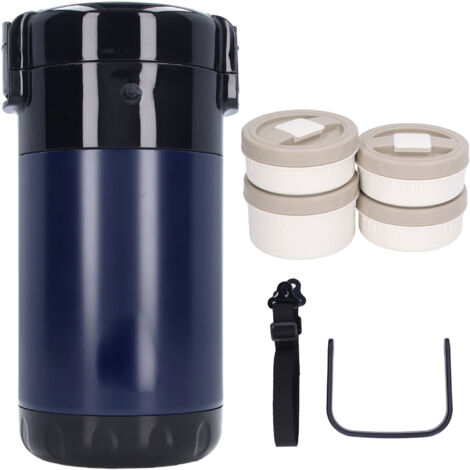 Isolierte Lunchbox (2,6 l) aus Edelstahl 304, 4 Fächer, mit Tragegriff für Schule, Arbeit und Reisen – Dunkelblau