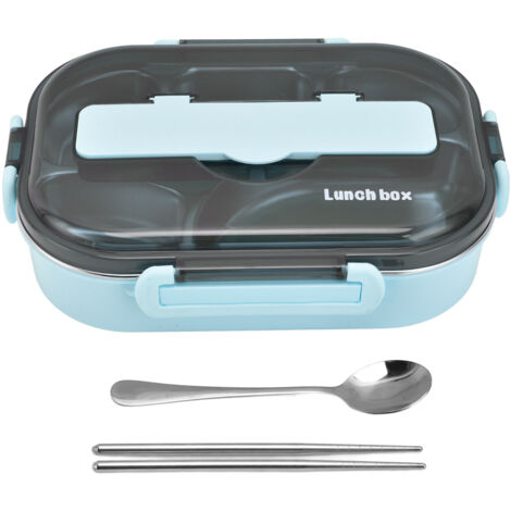Isolierte Lunchbox aus Edelstahl (1,3 l), 5 Fächer mit Essstäbchen und Löffel, ideal für Schule und Picknicks