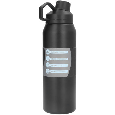 Isolierte Wasserflasche aus Edelstahl 304, 1000 ml, tragbar und robust, schwarz