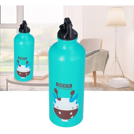 Isolierte Wasserflasche [Cartoon-Hirsch] 500 ml Aluminium-Wasserflasche – Auslaufsicher, tragbar, grüne Sportflasche für Kinder
