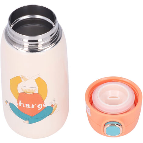 Isolierte Wasserflasche für Kinder, 420 ml, aus Edelstahl, niedliches oranges Design, ideal für Reisen und als Geschenk.