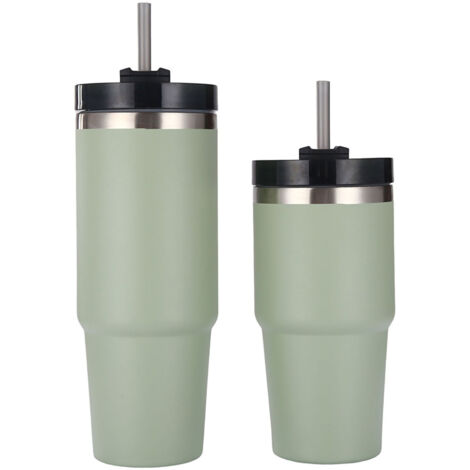 Isolierter Edelstahl-Reisebecher mit Strohhalm, hält Getränke heiß und kalt, 887 ml (30 oz) grüner Kaffeebecher für Büro oder Zuhause