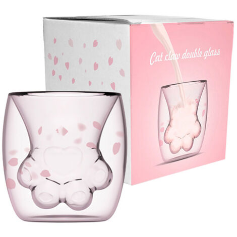 Isolierter Glas-Kaffeebecher mit Katzenpfotenabdruck-Motiv – Originelle Geschenkidee für Freunde