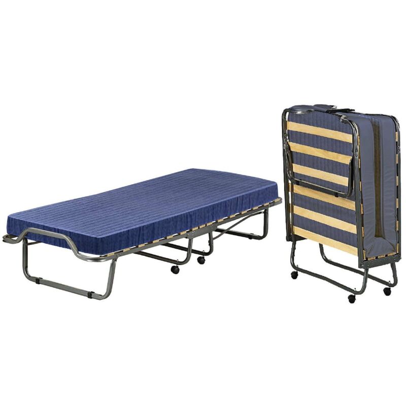 Lit Pliable Isolina, Lit de Camp Matelas Inclus, Taille Matelas 80x190x10 cm, Fabriqué en Italie, Noir Jeans