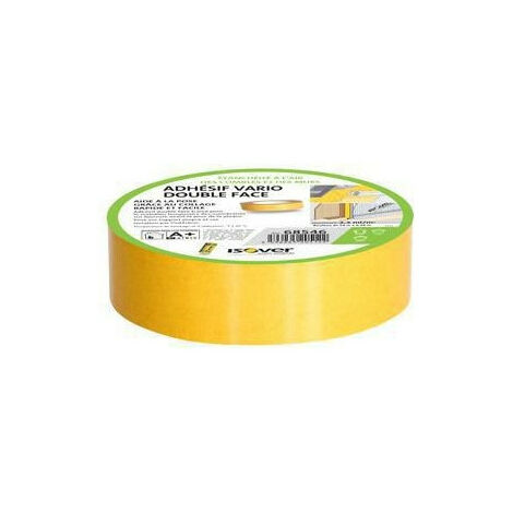 Isover – Adhésif double face tramé 50m – Largeur 38mm – Tenue 48h – Repositionnable – Compatible membranes d'étanchéité