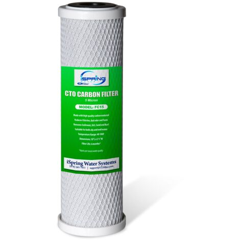 iSpring FC15 5 Micron 10" Cartuccia di Ricambio del Filtro dell'Acqua a Blocco di Carbone CTO per il Sistema di Filtrazione a Osmosi Inversa Sotto il Lavello, 10" x 2-1/2"