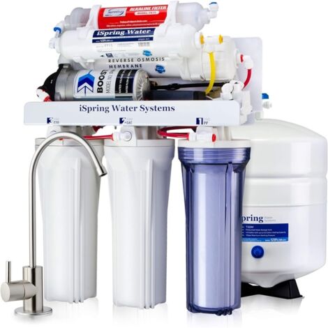 iSpring RCC7P-AK Système d’Osmose Inverse 6 Étapes avec Pompe, Filtration Alcaline pH+, 75 GPD