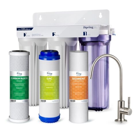 iSpring US31 Système de Filtration sous Évier 3 Étapes, Haute Capacité, Sédiments + Carbone