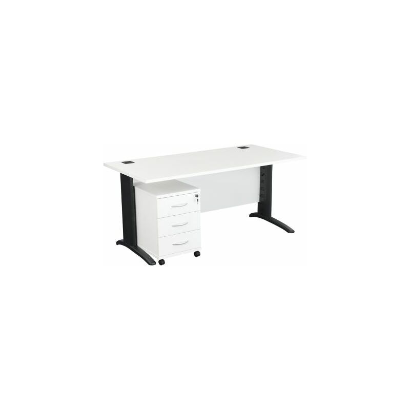Certeo - IT-Schreibtisch | BxTxH 1200 x 800 x 730 mm | Weißer Rollcontainer mit 3 - Weiß | Graphit Rahmen