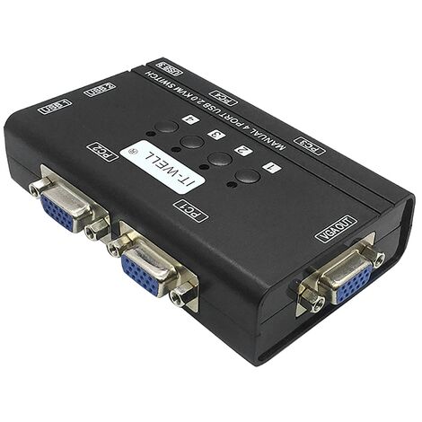 It-Well Commutateur Kvm , Périphérique de Partage Kvm Manuel à 4 Ports Convertisseur Clavier et Souris Multi-Ordinateurs 4 en 1