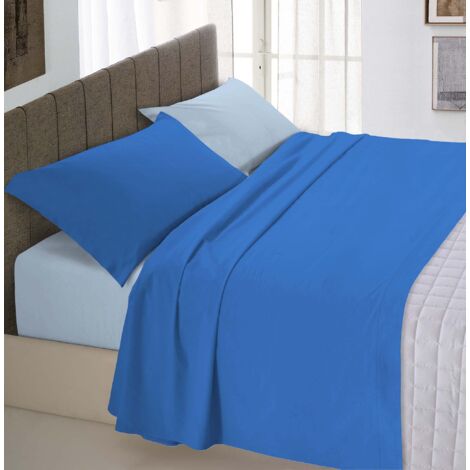 Italian Bed Linen Completo Letto 100% Cotone Natural Color, Royal/Azzurro, Matrimoniale
