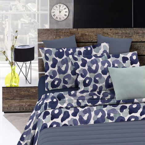 Copripiumino Italian Bed Linen Athena Sofia Blu Matrimoniale 100% Cotone