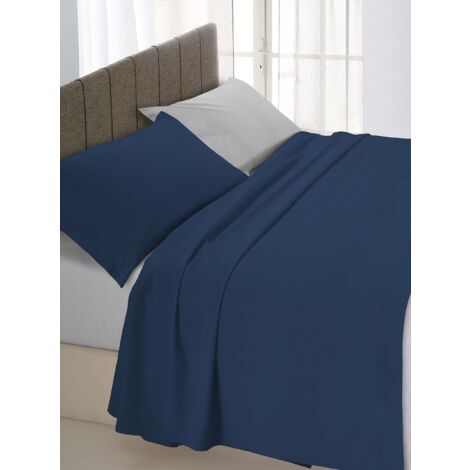 Italian Bed Linen Completo Letto Matrimoniale, Blu Scuro/Grigio, 250 x 300 cm