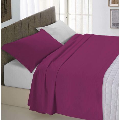 Italian Bed Linen Completo Letto Natural Color, 100% Cotone, Fucsia/Grigio Chiaro, Piazza e Mezza
