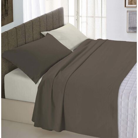 Italian Bed Linen Completo Letto Natural Color, 100% Cotone, Marrone/Panna, Piazza e Mezza