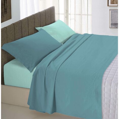 Italian Bed Linen Completo Letto Natural Color, 100% Cotone, Ottanio/Verde Acqua, Matrimoniale