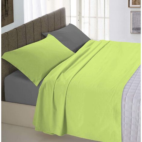 Italian Bed Linen Completo Letto Natural Color, 100% Cotone, Verde Acido/Fumo, Matrimoniale