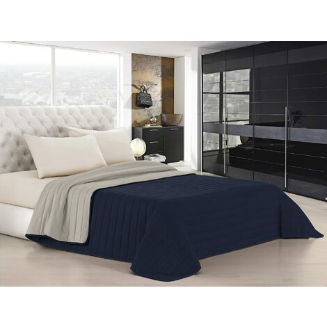 Italian Bed Linen Elegant Trapuntino Estivo, Microfibra, Blu Scuro/Grigio Chiaro, Singolo, 170x270cm