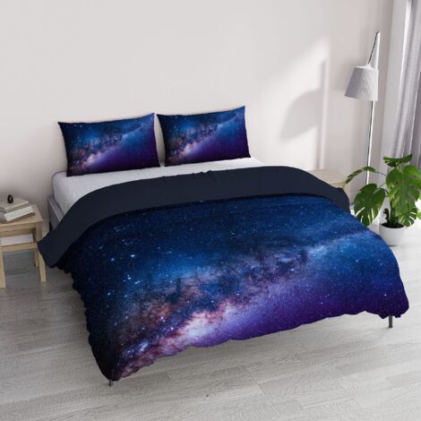 Italian Bed Linen “GOODNIGHT” Parure Copripiumino Stampa Digitale, Microfibra, Andromeda, Matrimoniale