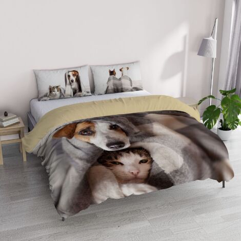 Italian Bed Linen “GOODNIGHT” Parure Copripiumino Stampa Digitale, Microfibra, Peggy, Matrimoniale