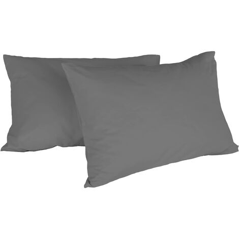 Italian Bed Linen Max Color Coppia di Federe Tinta Unita, 100% Cotone, Fumo, 52 x 82 cm