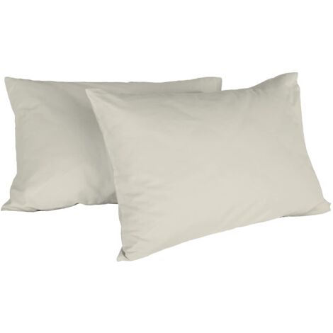 Italian Bed Linen Max Color Coppia di Federe Tinta Unita, 100% Cotone, Panna, 52 x 82 cm