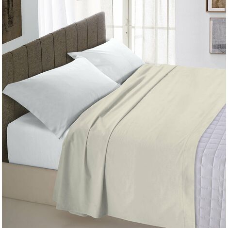 Italian Bed Linen Max Color Lenzuolo Sopra Tinta Unita, 100% Cotone, A Una Piazza e Mezza, Panna, 180 x 300 cm