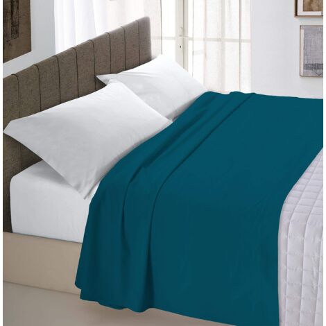Italian Bed Linen Max Color Lenzuolo Sopra Tinta Unita, 100% Cotone, A Una Piazza e Mezza, Verde Petrolio, 180 x 300 cm