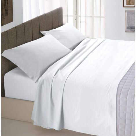 Italian Bed Linen Max Color Lenzuolo Sopra Tinta Unita, 100% Cotone, Singolo, Bianco, 150 x 300 cm