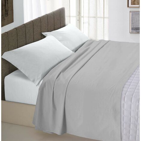 Italian Bed Linen Max Color Lenzuolo Sopra Tinta Unita, 100% Cotone, Singolo, Grigio Chiaro, 150 x 300 cm