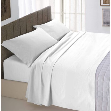 Italian Bed Linen Natural Color Completo Letto Cotone, Matrimoniale, Bianco/Bianco