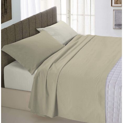 Italian Bed Linen Natural Color Completo Letto Double Face, 100% Cotone, Tortora/Panna, Una Piazza e Mezza, 3 Unità