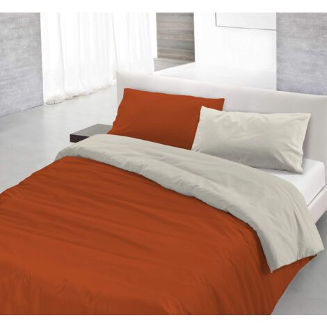 Italian Bed Linen Natural Color Parure Copri Piumino, 100% Cotone, Terra/Panna, Piazza E Mezza, 2 unità