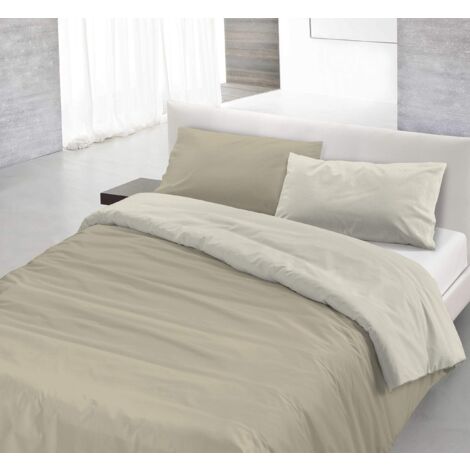 Italian Bed Linen Natural Color Parure Copripiumino con Sacco e Federe, 100% Cotone, Tortora/Panna, Matrimoniale, 3 unità