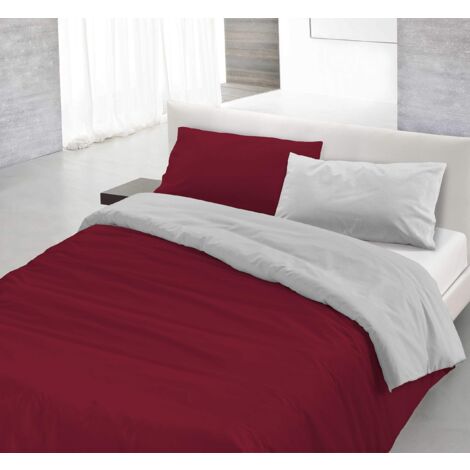 Italian Bed Linen Parure Copri Piumino Natural Color, Bordeaux/Grigio Chiaro, Matrimoniale