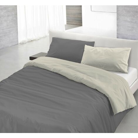 Italian Bed Linen Parure Copri Piumino Natural Color, Fumo/Panna, Una Piazza e Mezza