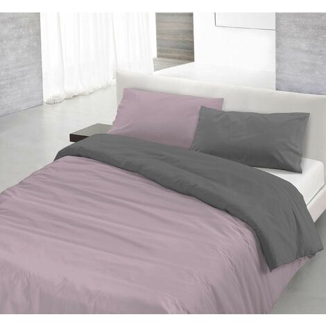 Italian Bed Linen Parure Copri Piumino Natural Color, Rosa Antico/Fumo, Una Piazza e Mezza