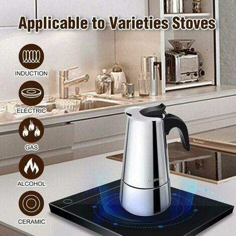 200/300ml Moka Induction Stovetop Espresso Maker Transparent-top & Stainless  Steel Moka Pot for Induction & Electric Stoves - AliExpress