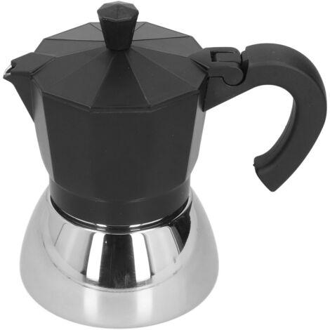 Italienische Espressokanne aus Aluminium, 180 ml, 4 Tassen, schwarze achteckige Mokkakanne für Zuhause