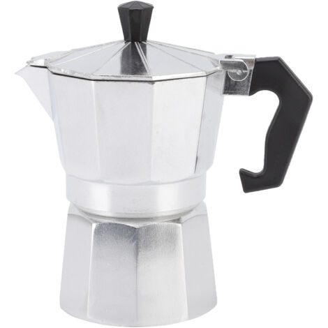 Italienische Kaffeemaschine, 150 ml, achteckiges Aluminium, rustikaler Silberstil, für Camping und Büro.