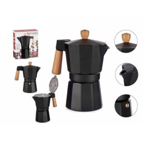 Italienische Kaffeemaschine 6 Tassen Holz Aluminium