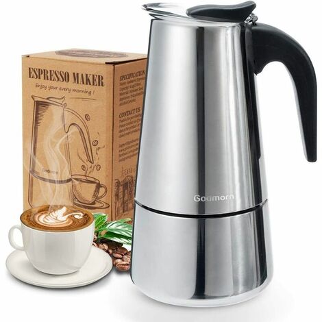 Italienische Kaffeemaschine, Moka-Kaffeemaschine aus Edelstahl, 300 ml, große Kapazität, kompatibel mit Induktionsplatte mit ergonomischem Griff